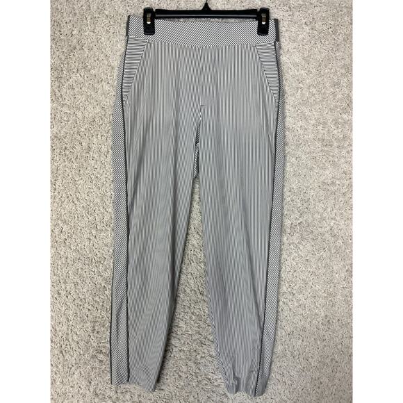Athleta Brooklyn Pull On Striped Ankle Pants Womens Size 6 Gray White Athleisure - Picture 1 of 13